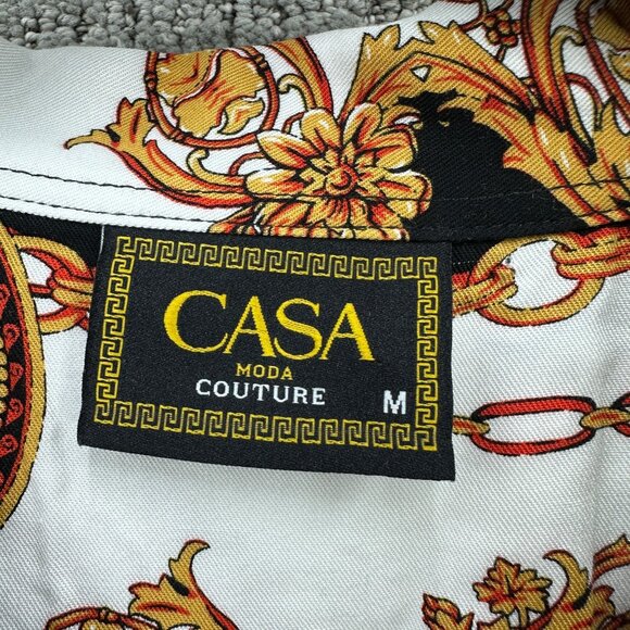 Casa Moda Couture Woven Camp Shirt Mens Size M Black White Button Down - Picture 7 of 11